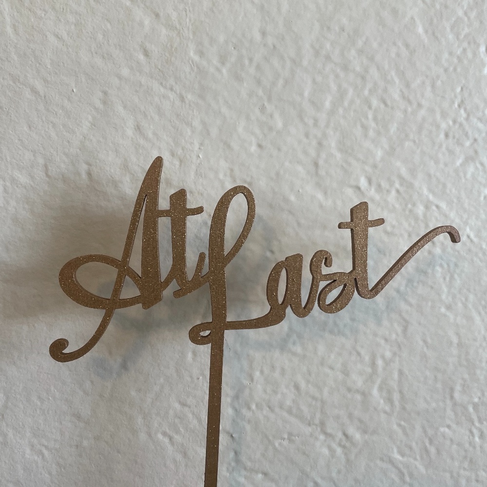 Wood wedding cake topper, glitter gold